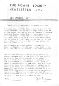 Powys society Newsletter 1: December 1987